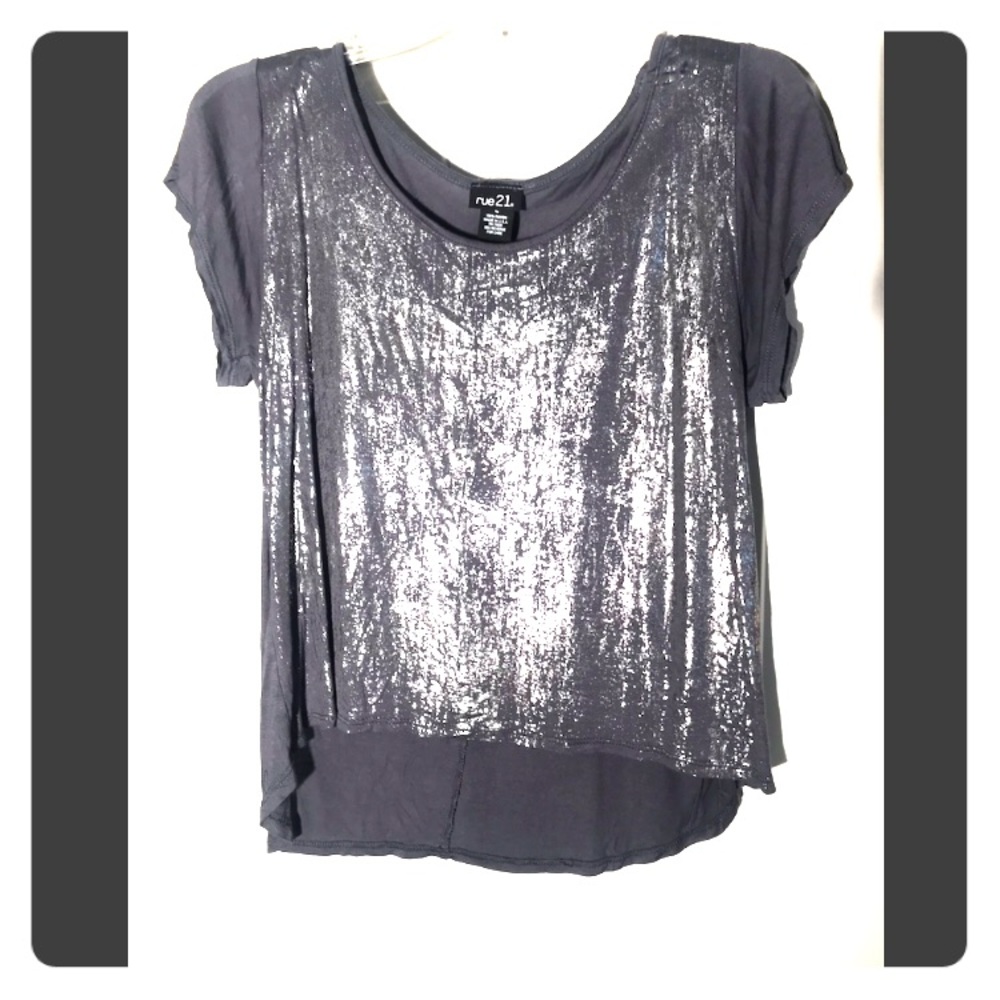 Silver gray Rue 21 Large shiny shimmer top